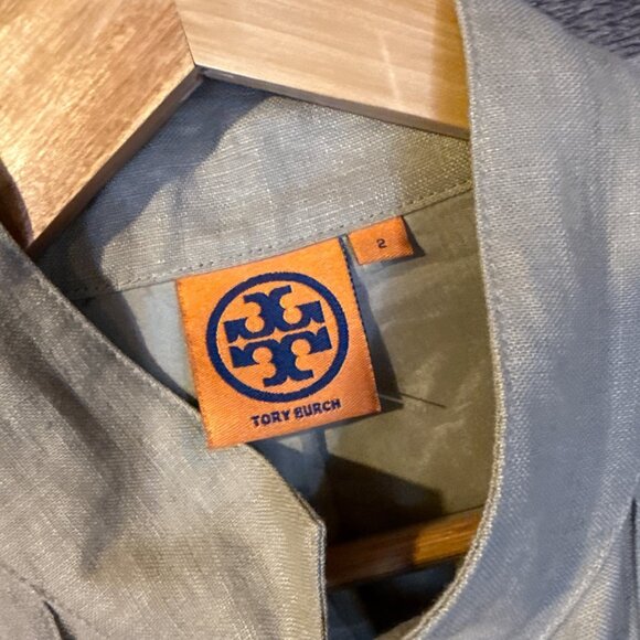 Tory Burch Womens Khaki Linen Military‎ Style Jacket 2 Minimalist Quiet Luxury - Picture 3 of 6